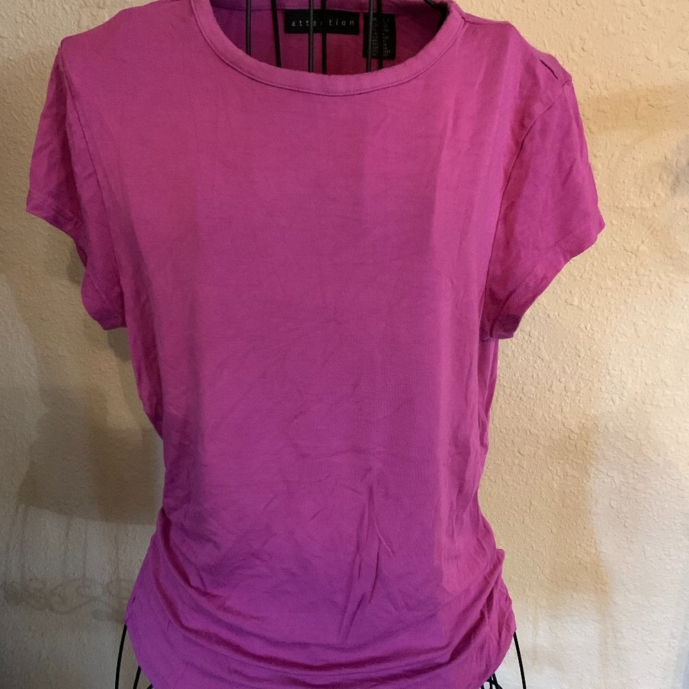 Attention Ladies size Small Cap Sleeve Purple T-Shirt